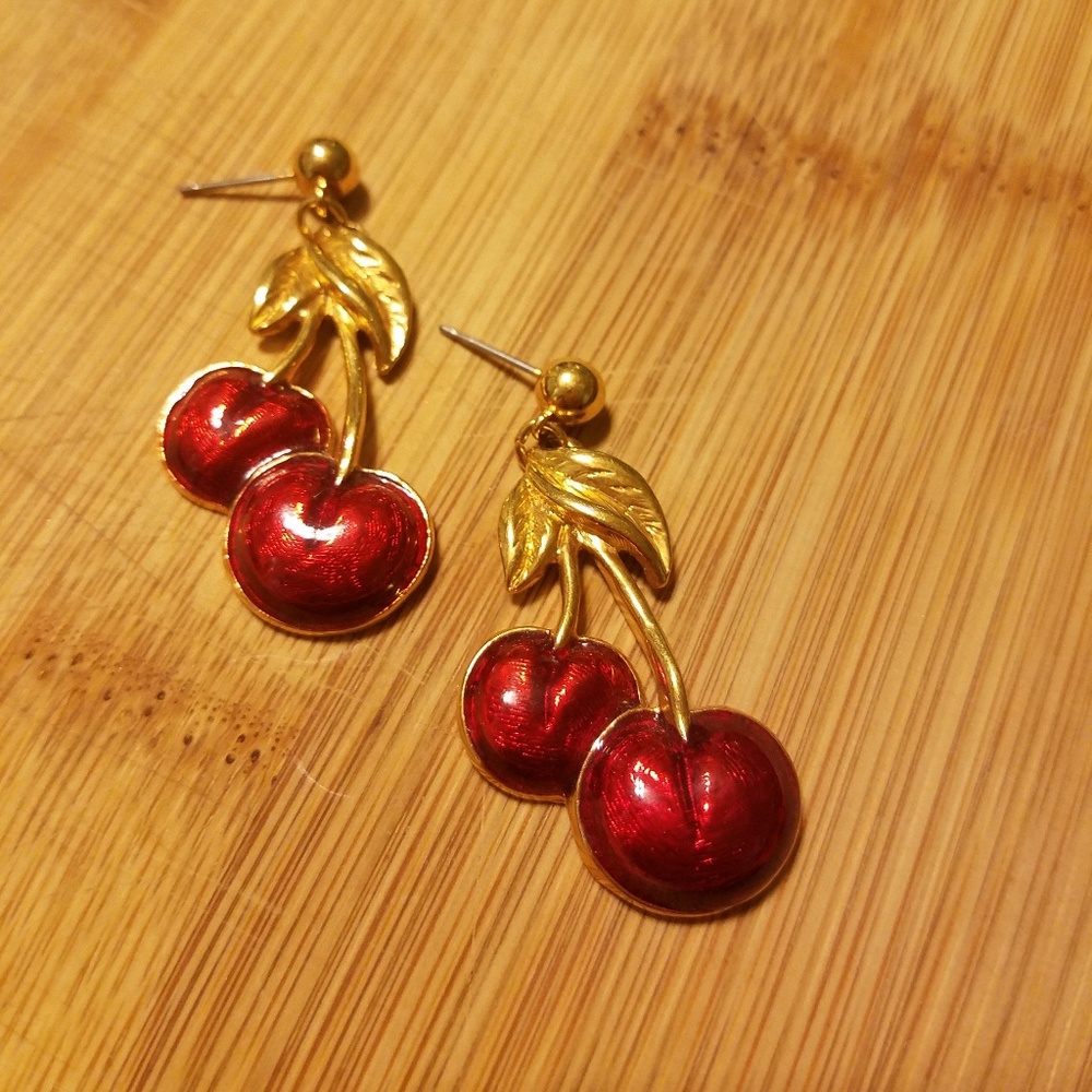 Super Cute Gold Cherry Earrings